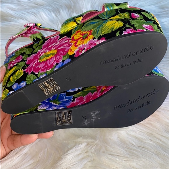 Massimo Lonardo Floral Silk Satin Platforn Sandals - Picture 8 of 10